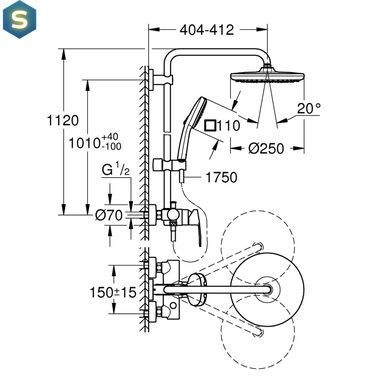 Душевая система Grohe QuickFix Vitalio Comfort System 250 26985001, Хром