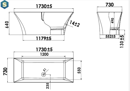 Ванна отдельностоящая матовая Amidicon Sparta 173x73 черная из литого камня SPARTA_173_BLACK_MAT, Черно-белый