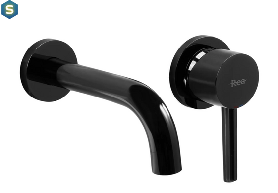 Змішувач для умивальника Rea Lungo black glossy + BOX прихованого монтажу REA-B4421, Черный матовый