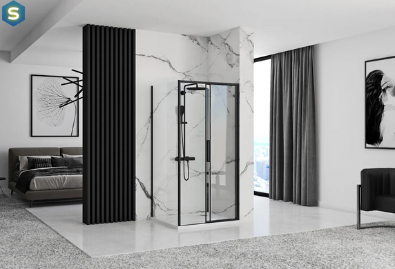 Душевая кабина Rea Rapid Slide 80x110 black REA-K6421 + REA-K6401, Черный матовый, Универсальная, прозрачный, черный матовый