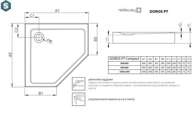 Душовий піддон Radaway Doros PT Compact 100x100 SDRPT1010-05
