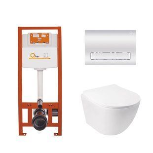 Набор: Qtap Jay Ultra Quiet унитаз подвесной QT07335177W + Nest комплект инсталляции 4в1 (линейная клавиша Chrome) QT0133M425 + M08381CRM