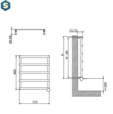Полотенцесушитель водяной Cordivari Alessandra 600x530 хром, Хром