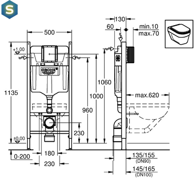 Grohe Rapid SL в сборе, для подвесного унитаза (кнопка Skate Cosmopolitan) (3873200A)