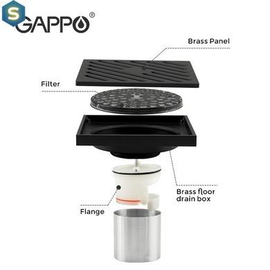 Трап для душа вертикальный Gappo G81050-6, латунь, 100х100 мм, черный