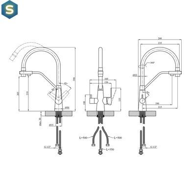 Змішувач для кухні з підключенням до фільтра Kroner KRP Edelstahl Klassisch - PVD03817BLK, Графит