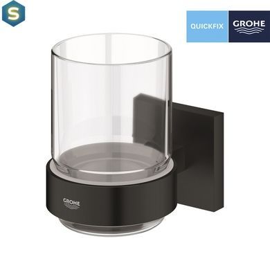 Стакан с держателем для ванной комнаты Grohe QuickFix Start Cube 410972430, Черный/золото