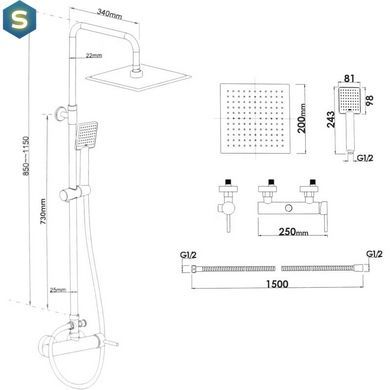 Душевая система Yoka Flova 20 black BP.FLOVA 20 BLK, Черный матовый