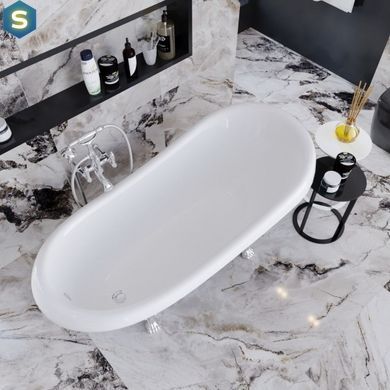 Ванна окремостояча матова Amidicon Symphony 167x78 чорна з литого каменю срібні ніжки SYMFONIYA_167_s_BLACK_MAT, Чорно-білий
