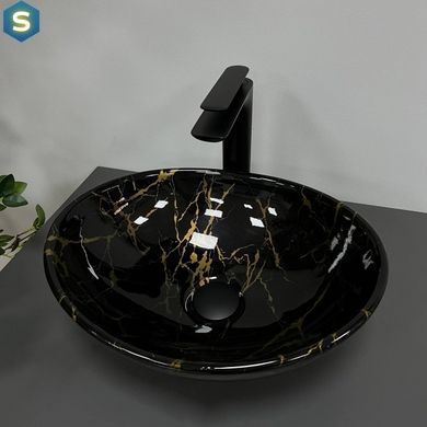 Умивальник (раковина) VBI PARMA MARBLE BLACK GLOSSY накладний, Чорний/золото
