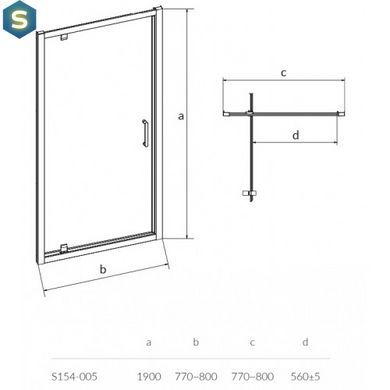 Душові двері Cersanit Zip Pivot 800x190 S154-005, Універсальна, хром