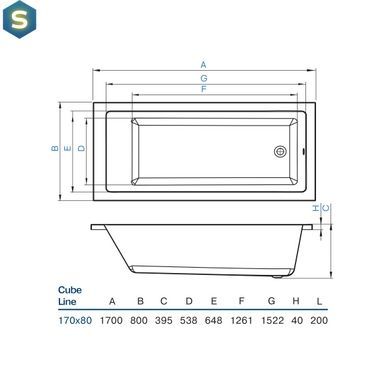 Ванна акриловая Koller Pool Cube Line 170x80 CUBELINE170X80, Белый