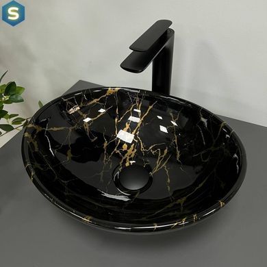 Умивальник (раковина) VBI PARMA MARBLE BLACK GLOSSY накладний, Чорний/золото