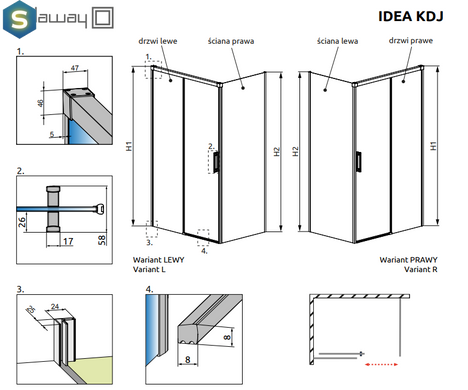 Душова кабіна Radaway Idea KDJ 140Lx90R 387044-01-01L+387050-01-01R