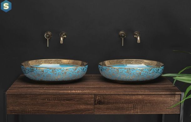 Умивальник Rea Margot gold/blue накладний REA-U8709, Синий