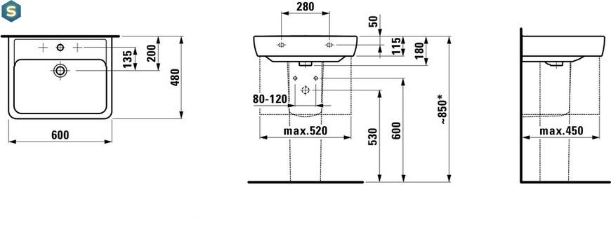 Умывальник Laufen Pro 60x48 H8189520001041, Белый
