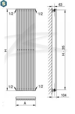 Дизайнерський радіатор Betatherm Quantum 1 H-1800 мм, L-405 мм з бічним підключенням BQ 1180/10 9005М 34, Черный матовый