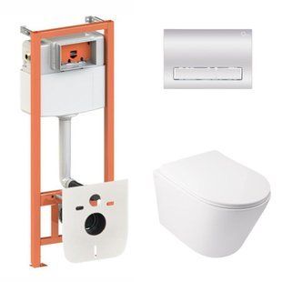 Набор: Qtap Swan Ultra Quiet унитаз подвесной QT16335179W + Nest комплект инсталляции 4в1 (линейная клавиша Chrome) QT0133M425 + M08381CRM