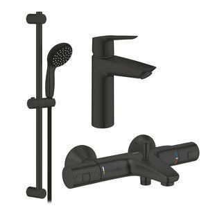 Набір змішувачів 3 в 1 для ванної кімнати Grohe QuickFix Start Black UA303304TM, Черный матовый