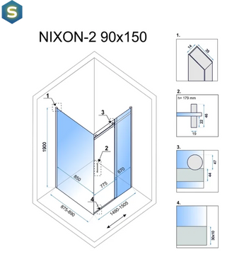 Душевая кабина Rea Nixon 90x150 L chrome REA-K5011 + REA-K5008, Хром, Левая, прозрачный, хром