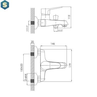 Набор Imprese Witow смеситель для ванны с душевым гарнитуром (10080+6008501) хром SET20230903, Хром