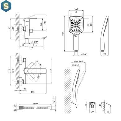 Змішувач для ванної Kroner KRP Edelstahl Kubus - SCH060 CV025652, Черный матовый