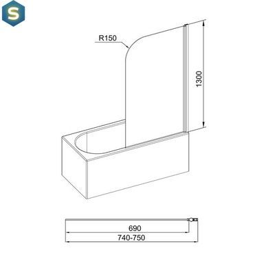 Шторка для ванни Qtap Standard CRM407513APR Pear, Права, матовий, хром