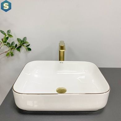 Умивальник (раковина) VBI PALERMO WHITE ROSE GOLD EDGE накладний, Білий