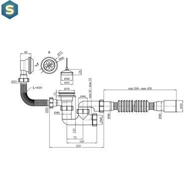 Сифон для ванны Kroner KRP-BS03 1 1/2"х40/50 мм с переливом и ревизией CV032063