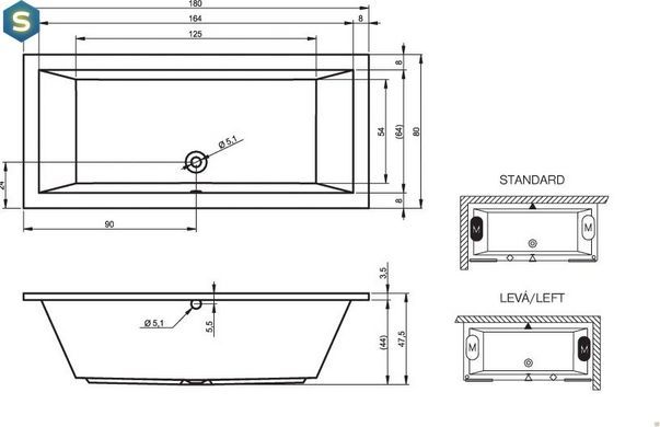 Ванна акрилова Riho Lusso 180x80 BA9800500000000, Білий