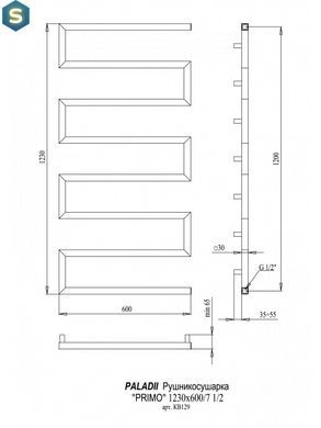 Полотенцесушитель водяной Paladii Primo 1230x600x7 КВ129