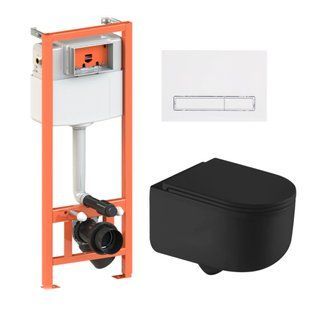 Подвесной унитаз Qtap Taurus Ultra Quiet + инсталляция Qtap Nest 4 в 1 (линейная клавиша White), Черный/золото