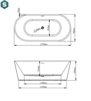 Ванна акрилова окремостояча VBI Etna 170x75 VBI-070117, Білий
