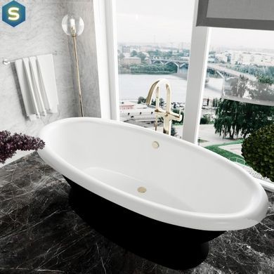 Ванна окремостояча глянцева Amidicon Olimpia 180x90 чорна на п'єдесталі з литого каменю OLIMPIA_180_piad_BLACK_HL, Чорно-білий