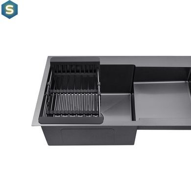 Кухонна мийка Kroner KRP Schwarze - 7848LHM PVD (3.0/1.0 мм) CV030023, Чорний/золото