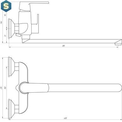 Змішувач для ванни Globus Lux Laguna GLA-0208-10-BB, Черный матовый