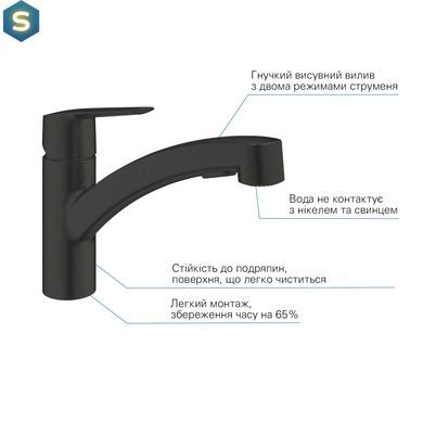 Змішувач для кухні Grohe QuickFix Start 303072431, Черный матовый