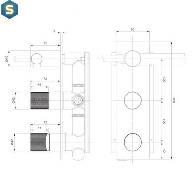 Смеситель для душа скрытого монтажа Omnires Contour antracite CT8035/1AT, Черный матовый