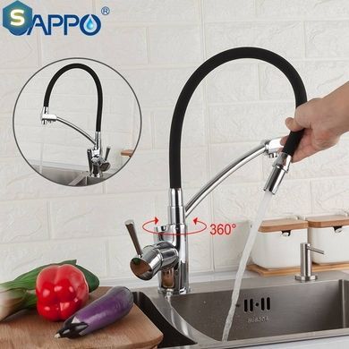 Смеситель для кухни с подключением фильтра черный/хром шпилька &Oslash;35 Gappo 1/8 G4398-11, Хром