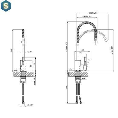 Смеситель для кухни с гибким изливом Kroner KRP Edelstahl Klassisch - ESG035-1 CV023002, Хром матовый