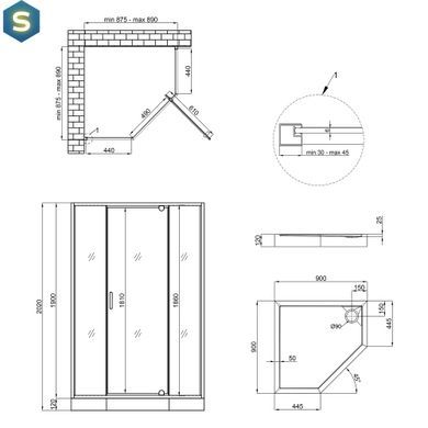 Набір: Qtap душова кабіна Leo CRM10995-AC6 Clear 2020x900x900 мм + піддон Diamond 309912 90x90x12 см з сифоном, Хром, Універсальна, прозорий