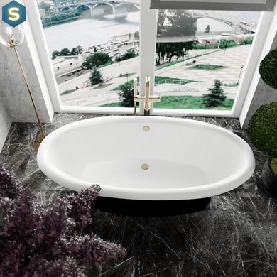 Ванна окремостояча глянцева Amidicon Olimpia 180x90 чорна на п'єдесталі з литого каменю OLIMPIA_180_piad_BLACK_HL, Чорно-білий