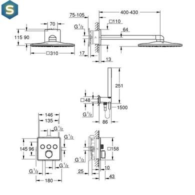 Душова система прихованого монтажу термостатична Grohe QuickFix Precision SmartControl Cube 34875000, Хром