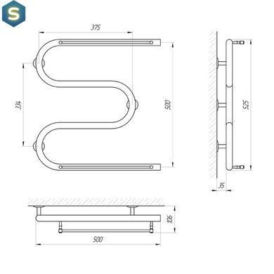 Полотенцесушитель Laris Змеевик 25 РС3 500x500 с 2-мя полочками 3/4'' 71207173, Хром