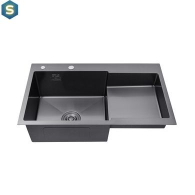 Кухонна мийка Kroner KRP Schwarze - 7848LHM PVD (3.0/1.0 мм) CV030023, Чорний/золото