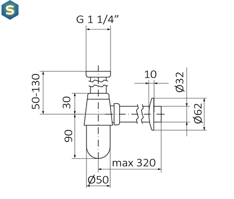 Сифон для умивальника GRB 00030001, Хром