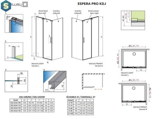 Душова кабіна Radaway Espera KDJ PRO з доводчиком soft-open/close двері відчиняються та зачиняються плавно 120Lx80R 10090120-01-01L+10092120-01-01L+10093080-01-01