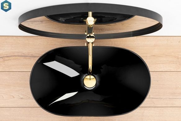 Умивальник Rea Royal 60 black накладний чорний REA-U0445, Чорний/золото
