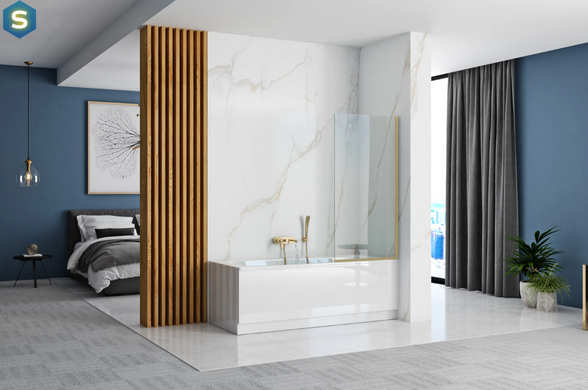 Шторка для ванни Rea Elegant 80 brushed gold нерухома REA-W6601, Універсальна, прозорий, золотий