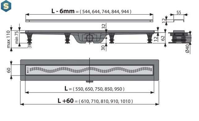 Дренажний канал Alcaplast APZ8-550M